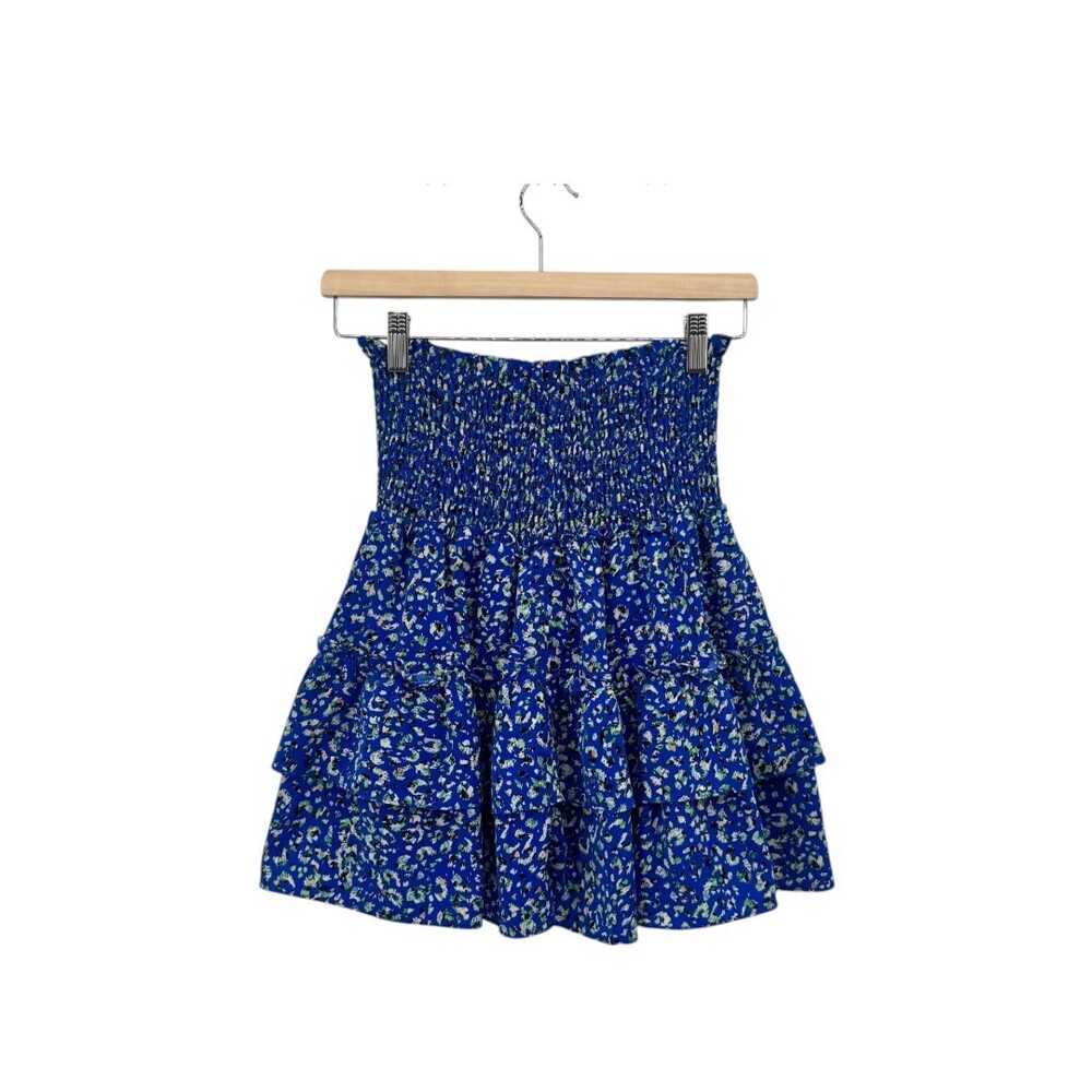 Gap Smocked Floral Viscose Tiered Ruffle Mini Skirt Small Blue White Boho